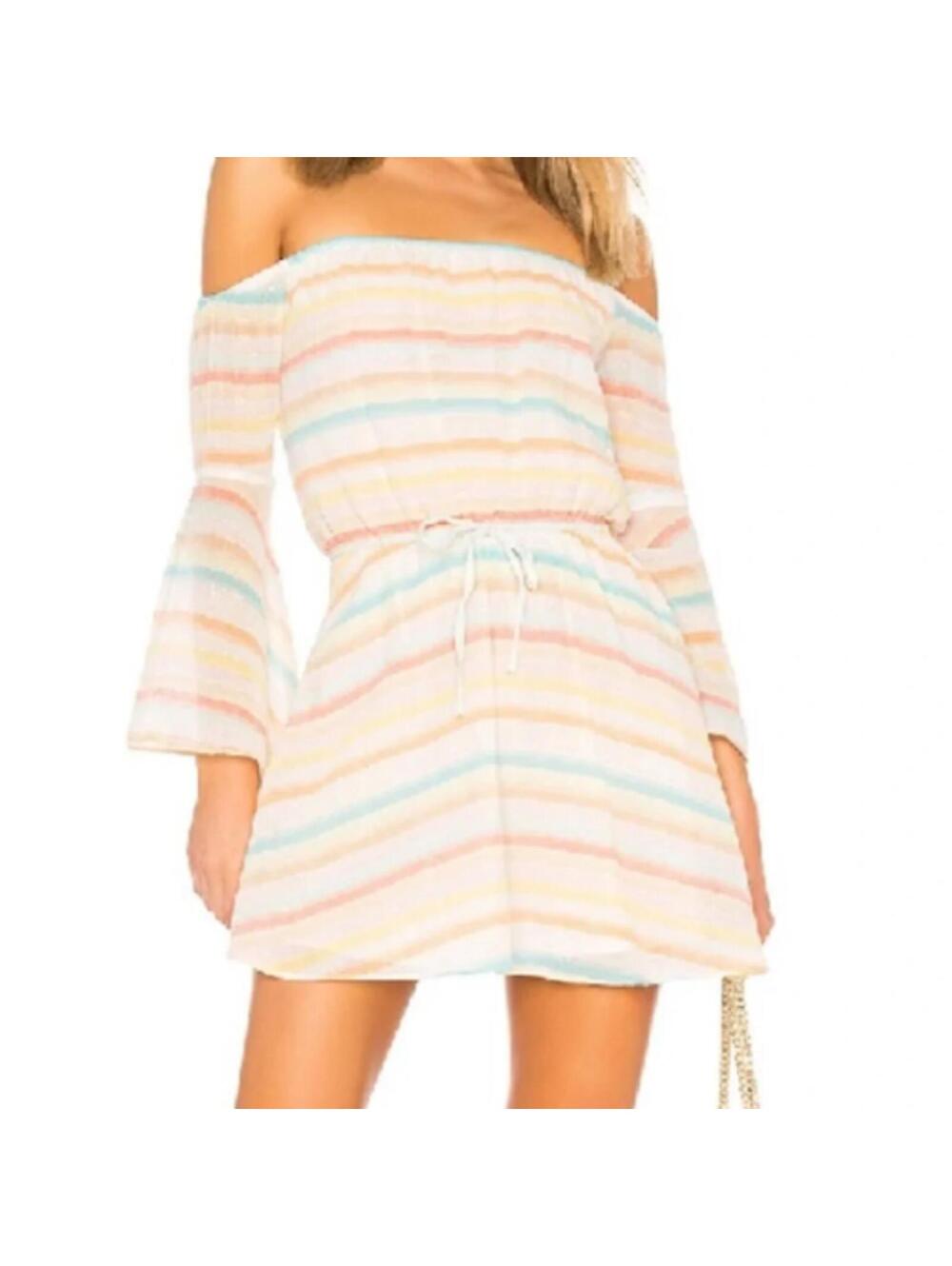 Lovers + Friends Spring Rainbow Pastel Striped Dress size Large